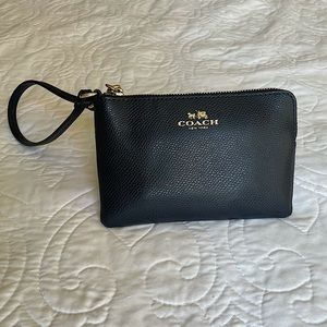 Navy Leather Coach Wristlet Clutch